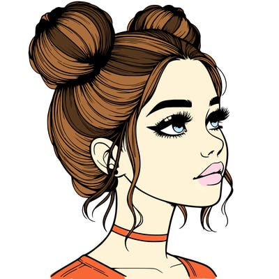 realistic girl with buns on the top of her head