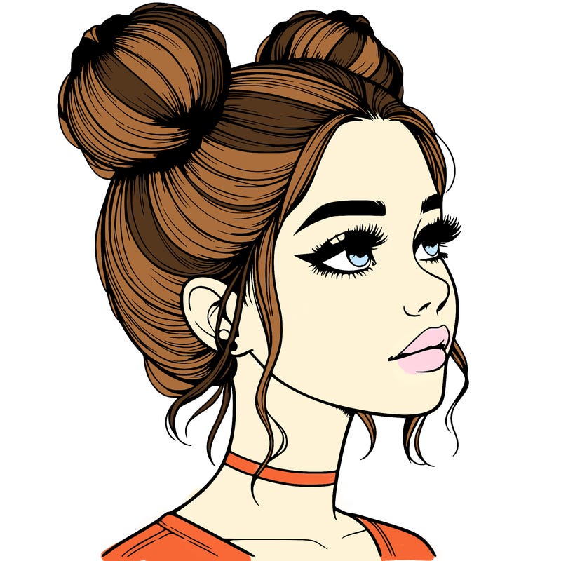 realistic girl with buns on the top of her head