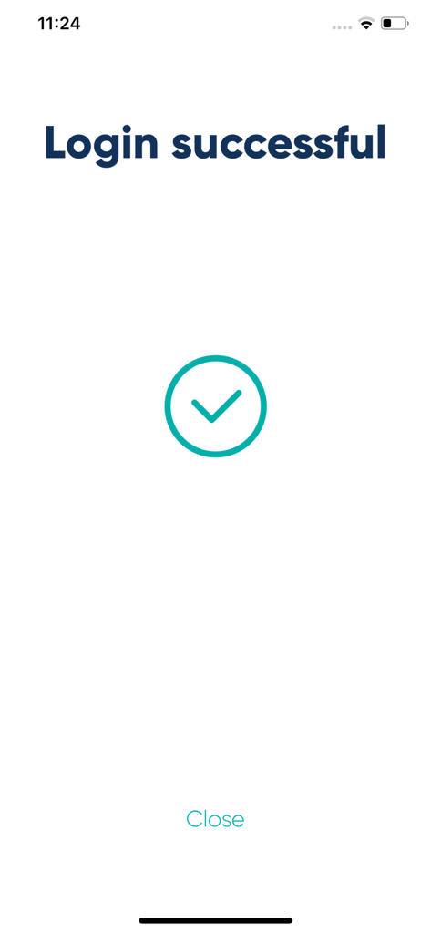 Smart-ID - Mobile screen of the Smart-ID app showing a successful login message with a large checkmark icon