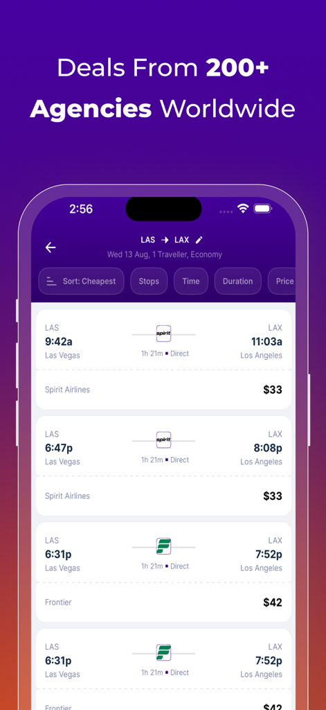 Cheap Flights・Flights70 - Cheap Flights 70 app screen showing flight search results from multiple airlines with prices starting at 33 dollars.