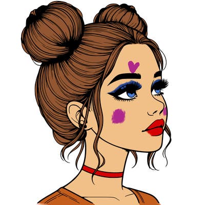 realistic girl with buns on the top of her head