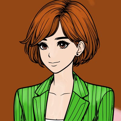 one beautiful girl realistic wearing suit with short hair