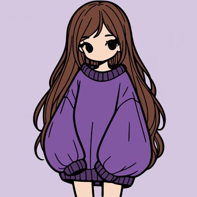 girl with long hair and is wearing an oversized sweater