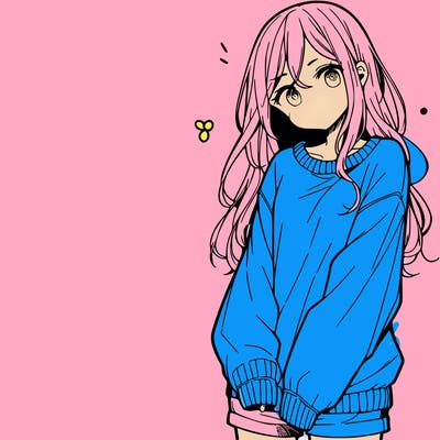 manga teen girl  in a sweater and baggy pants