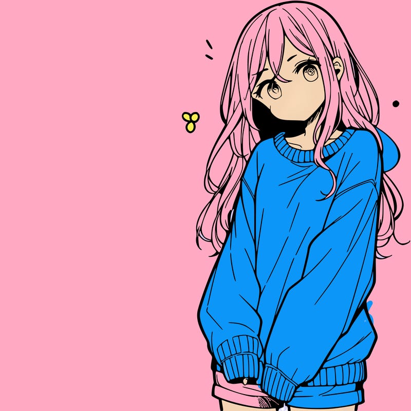 manga teen girl  in a sweater and baggy pants