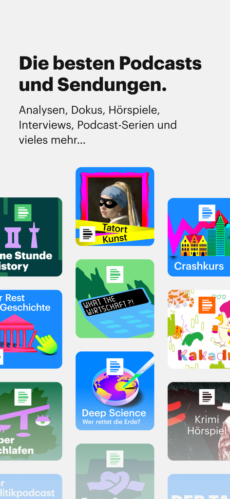 Deutschlandfunk - 科学、芸術、歴史番組を含むDeutschlandfunkの様々なポッドキャストカバー