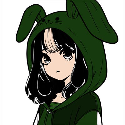 realistic girl wearing a bunny hoodie
