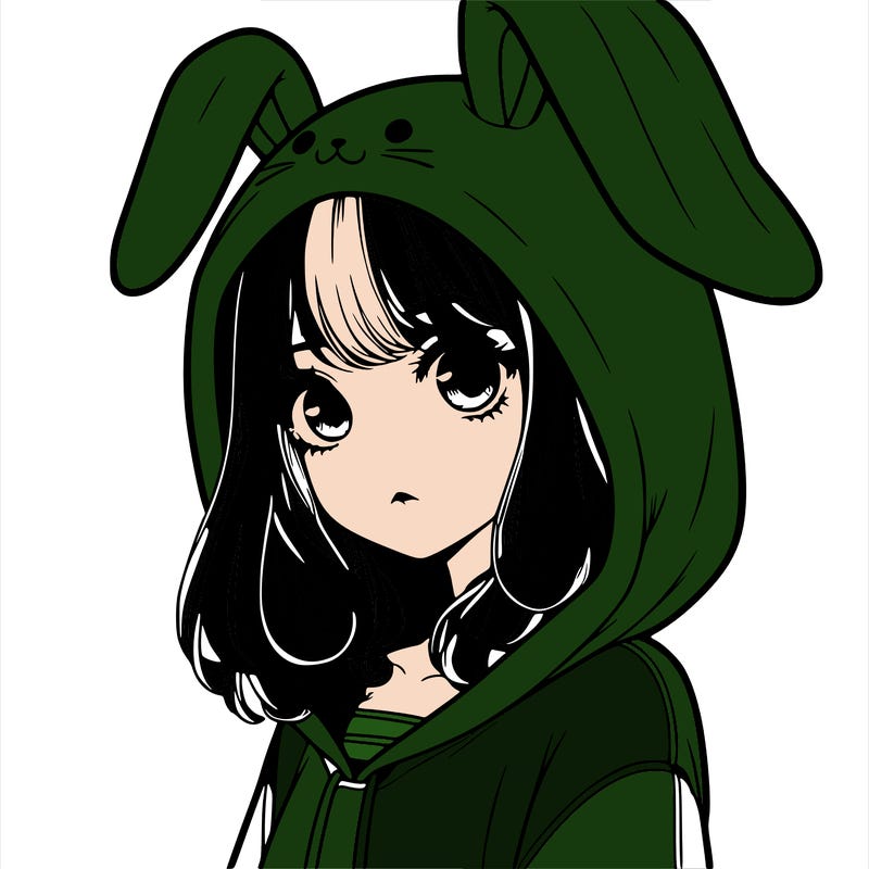 realistic girl wearing a bunny hoodie