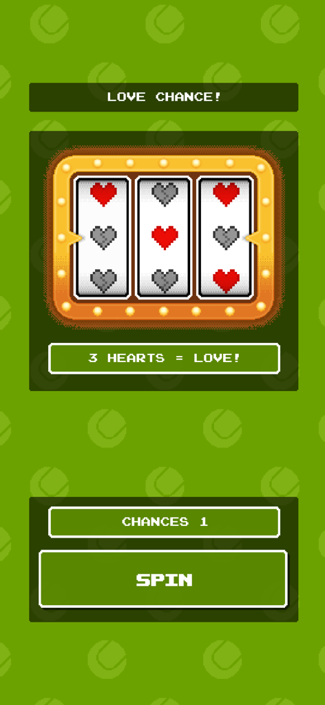 Retro Slam Tennis - Una interfaz de tragamonedas pixelada para el minijuego de relaciones 'Love Chance' en Retro Slam Tennis.