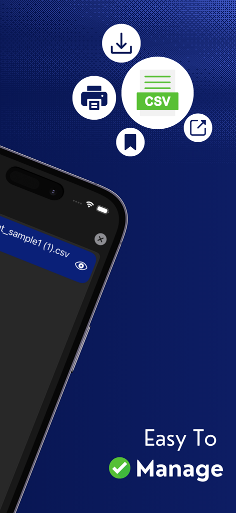US PDF Bank Statements to CSV - Smartphone displaying a bank statement converted to CSV with management and export icons