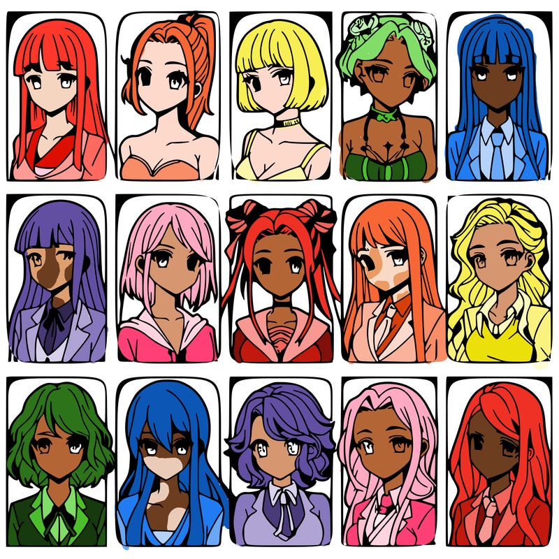 girls that look diffrent anime