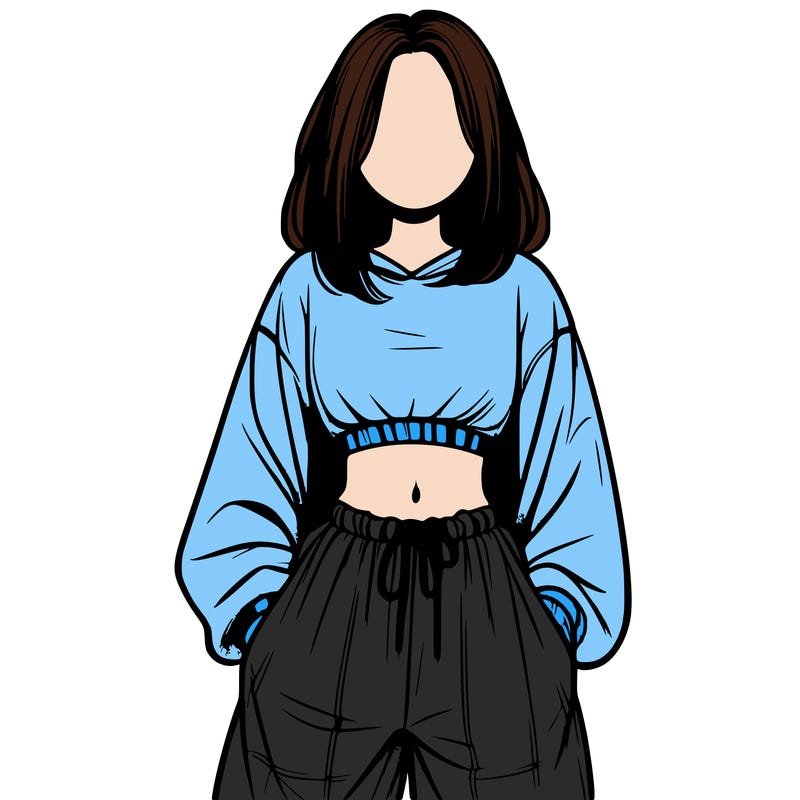 realistic girl faceless with baggy pants and a crop top