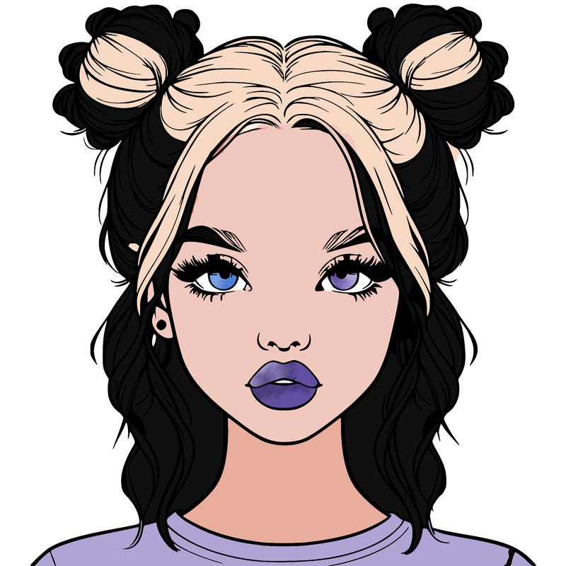 realistic girl with two buns in hair and lips