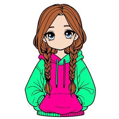 a realistic girl with a oversized hoodie and she has braids