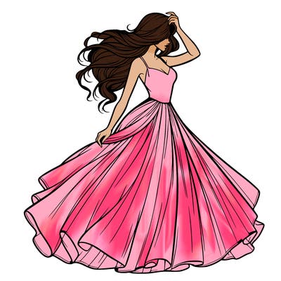 realistic woman with dress flowing in the wind