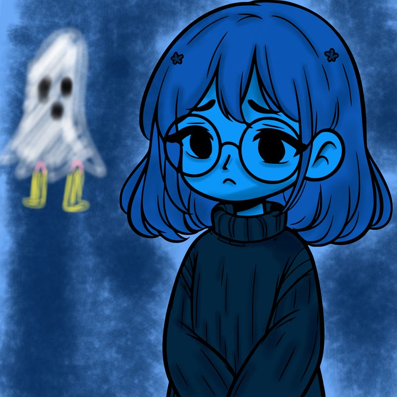 sad girl with glasses in a sweater