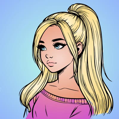 realistic girl with a high ponytail