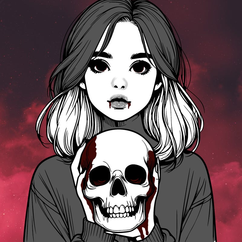 realistic girl holding a skull