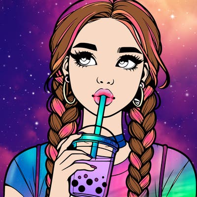 realistic girl with braided hair drinking boba