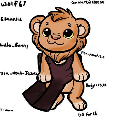 baby lion being held up