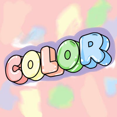 a sign that says color in bubble writing