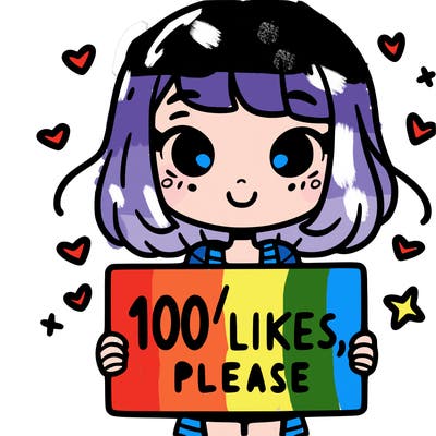 a girl with a sign saying 100 likes, please