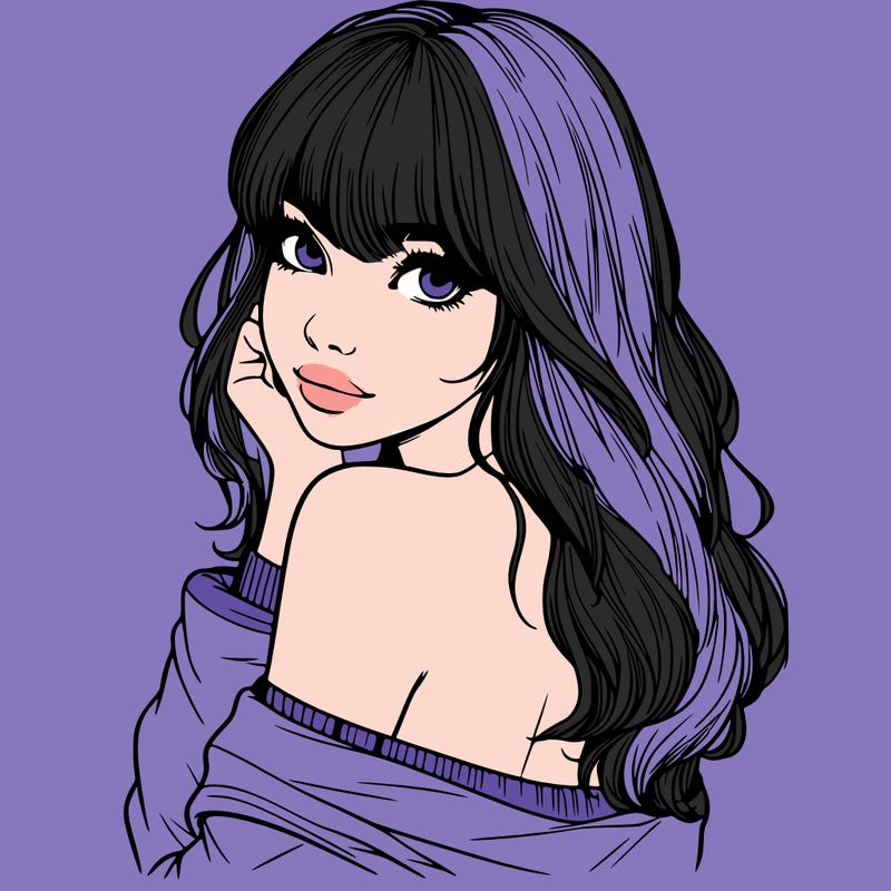 realistic girl with bangs looking over her shoulder