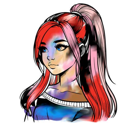 realistic girl with a high ponytail