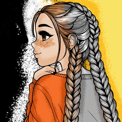 realistic girl with long braids
