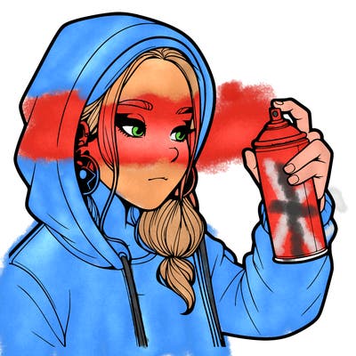 a realistic girl, spray painting