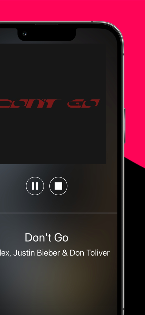 Premium Music Stations - A mobile phone showing the now playing screen of the Premium Music Stations app with song titles and playback controls