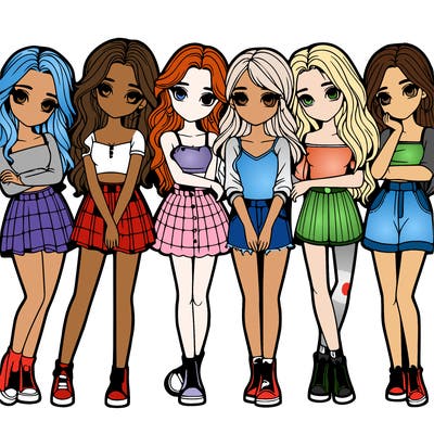 a group of girls realistic