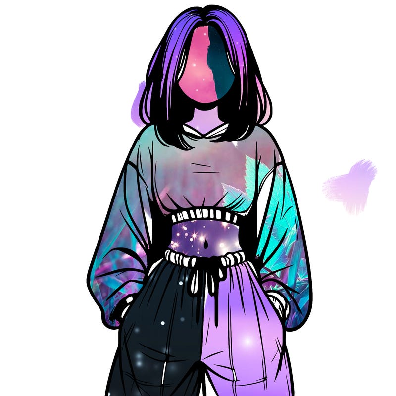 realistic girl faceless with baggy pants and a crop top