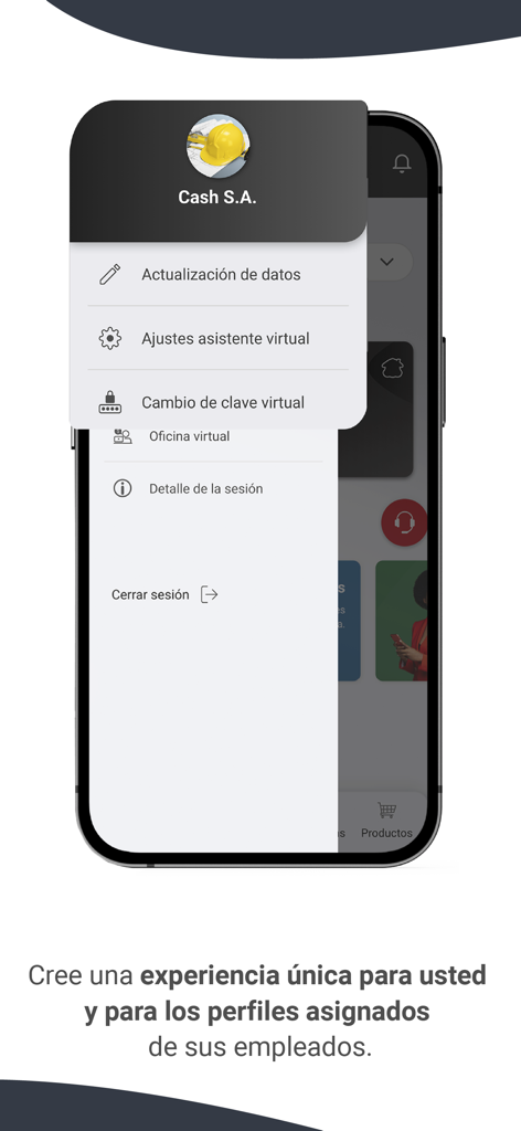 Screenshot di un'app mobile che mostra il menu del profilo aziendale di Davivienda Movil Empresas per la gestione dei conti aziendali.
