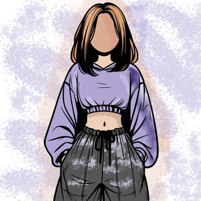 realistic girl faceless with baggy pants and a crop top