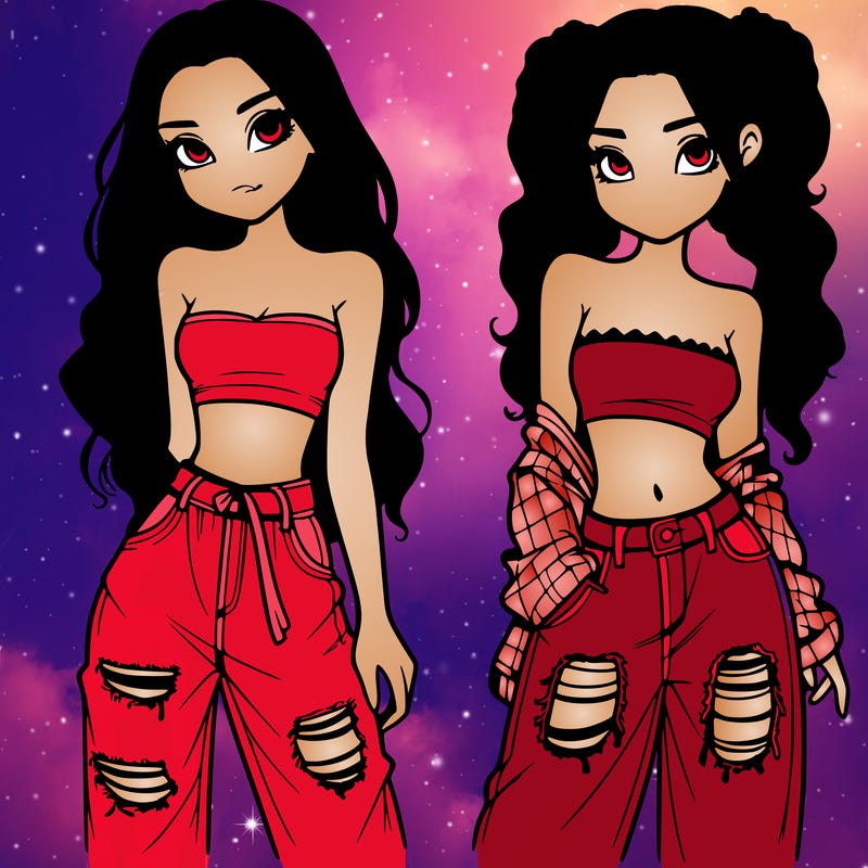 2 girls in crop tops and baggy jeans ripped