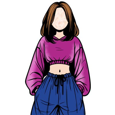 realistic girl faceless with baggy pants and a crop top