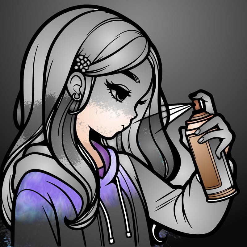 a realistic girl spray painting