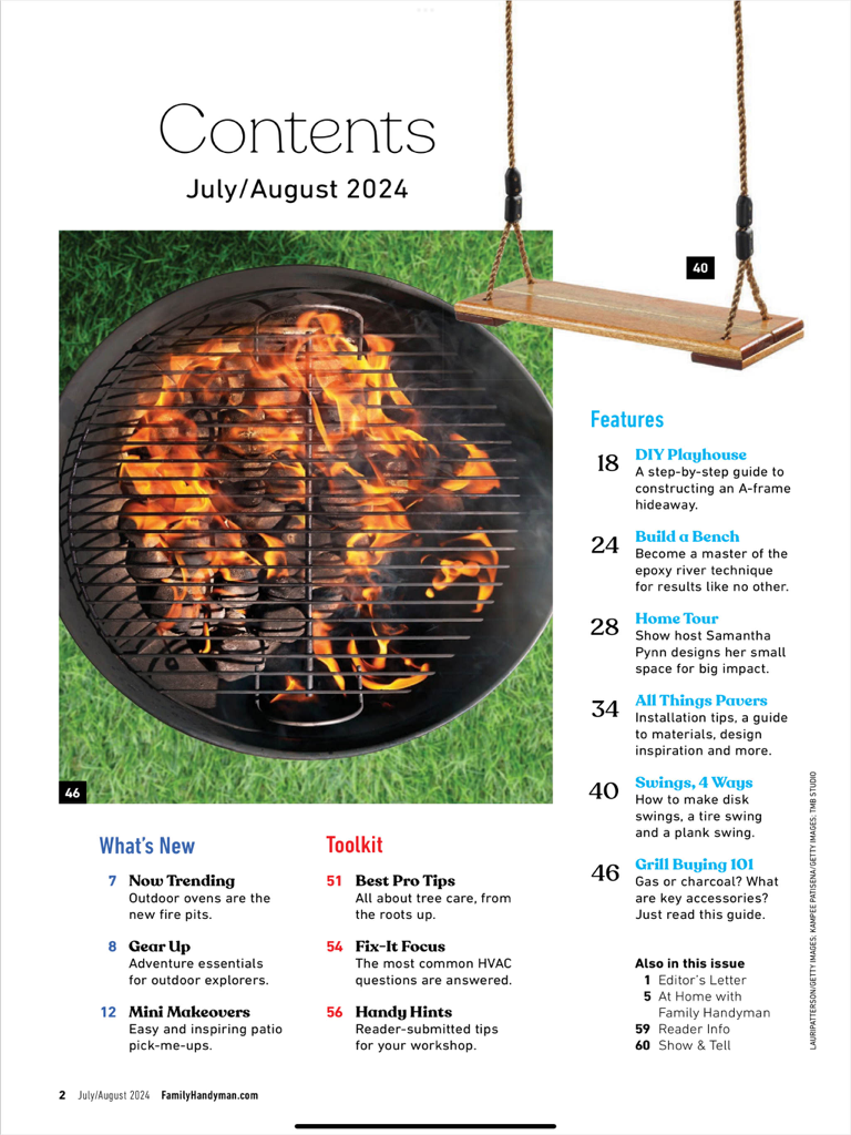 The Family Handyman - Sumário do aplicativo The Family Handyman mostrando vários artigos de projetos DIY.