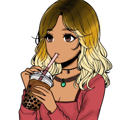 realistic girl drinking boba tea
