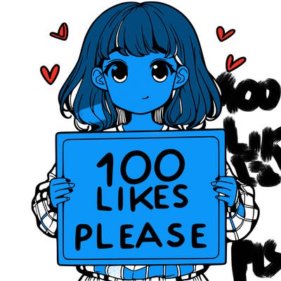 a girl holding a sign saying 100 likes please