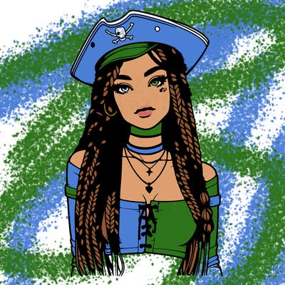 realistic girl with box braids a realistic pirate hat and crop top