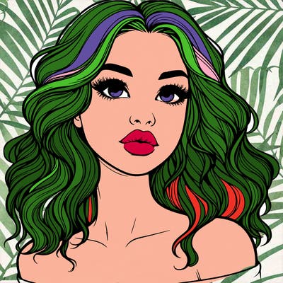 realistic girl with wavy hair and lips