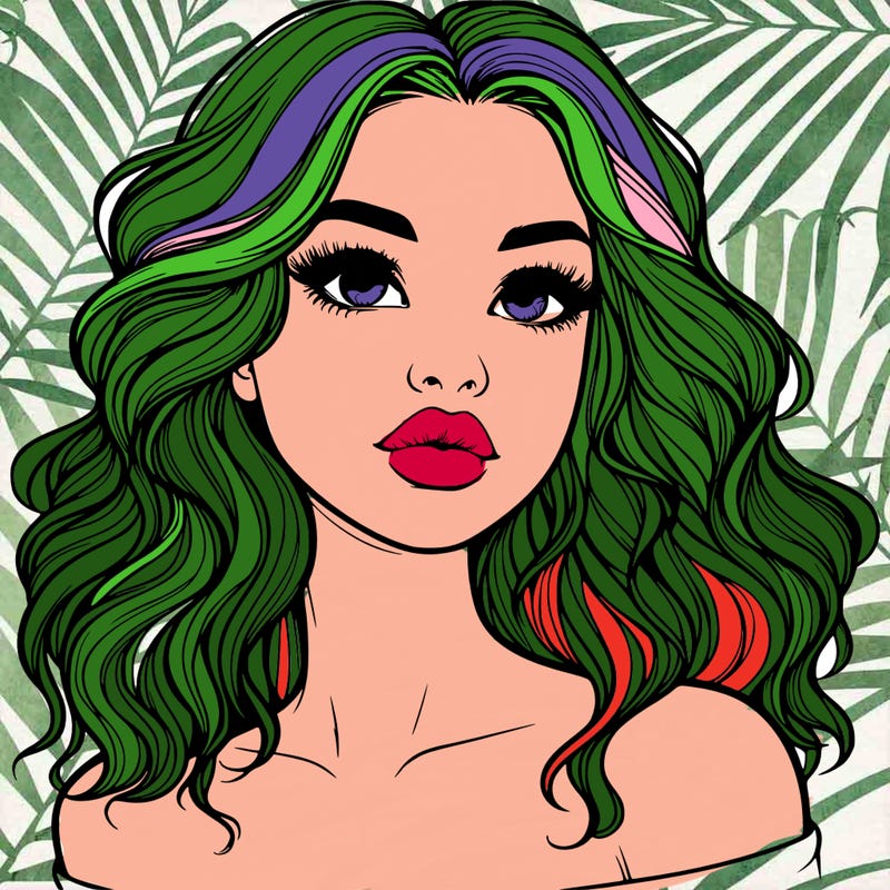 realistic girl with wavy hair and lips