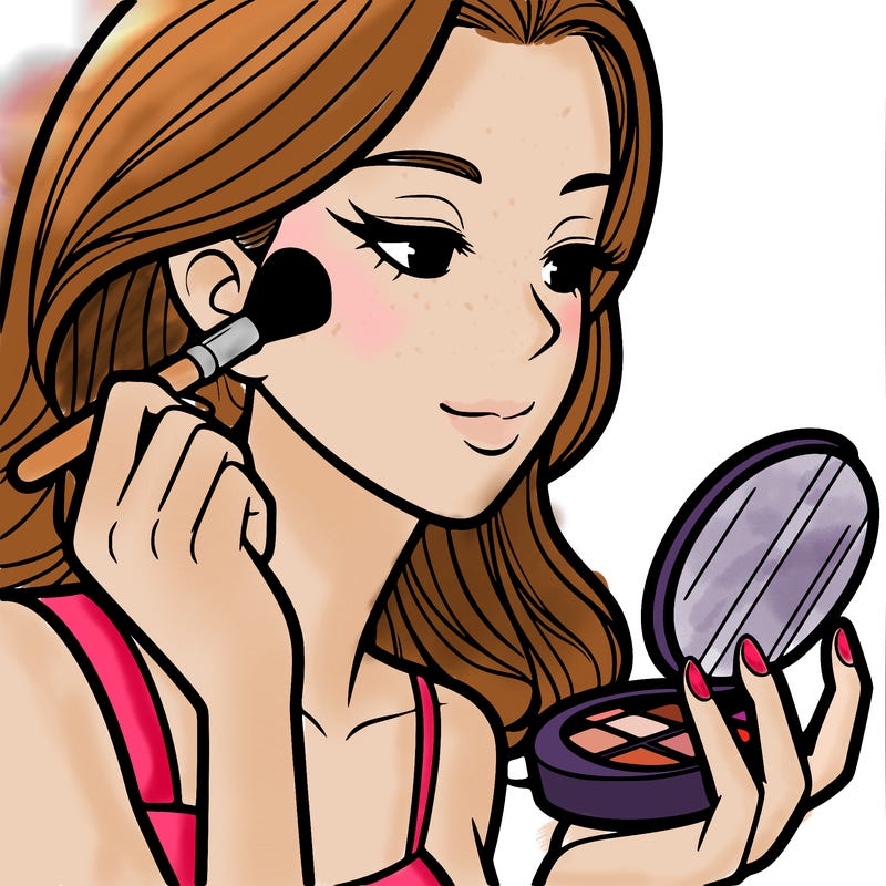 little girl putting on makeup