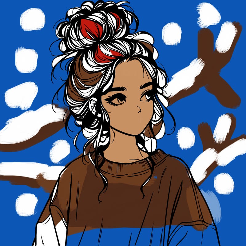 realistic girl with messy bun and oversized clothing
