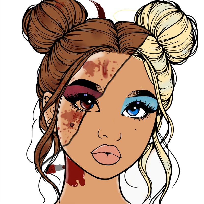 realistic girl with two buns on her hair and lips