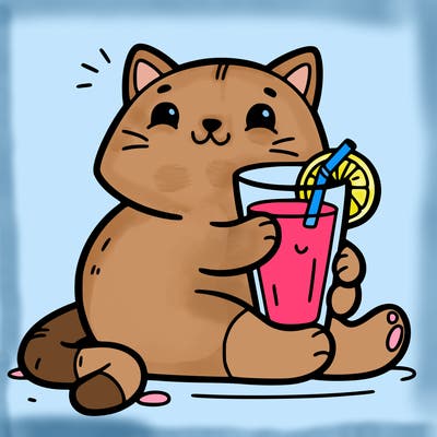 cat with orange juice