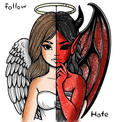 realistic angel half demon