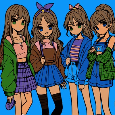 teen manga girls group of 4